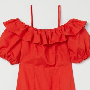 Linen blend off-shoulder dress